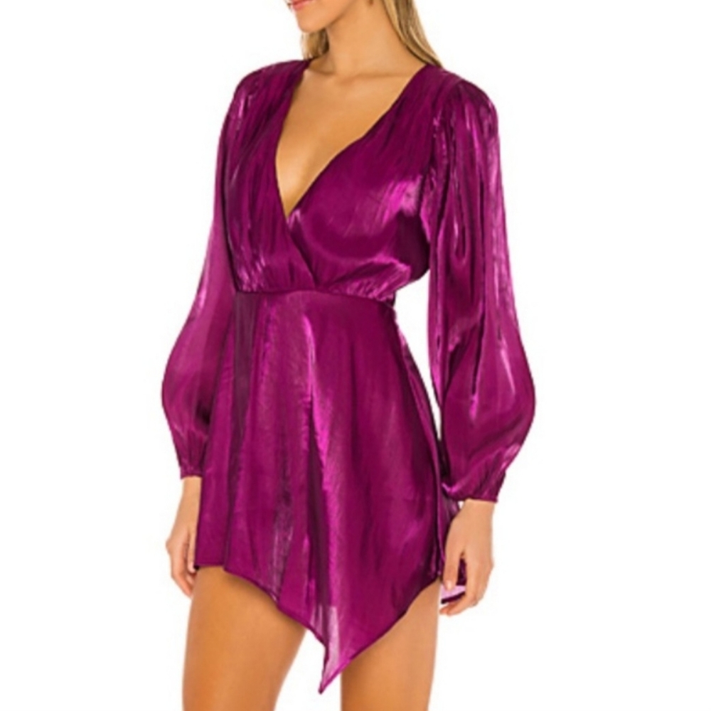 Tularosa Revolve Eliza Magenta Surplice Mini Dress Size Large Asymmetric Flirty